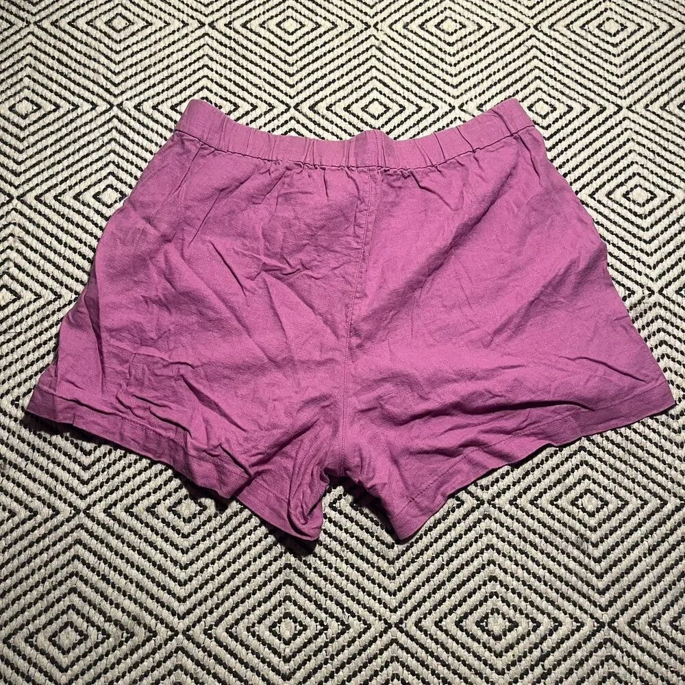 J Crew Pull On Linen Blend Shorts Womens L Hot Pink 4” Lightweight Summer